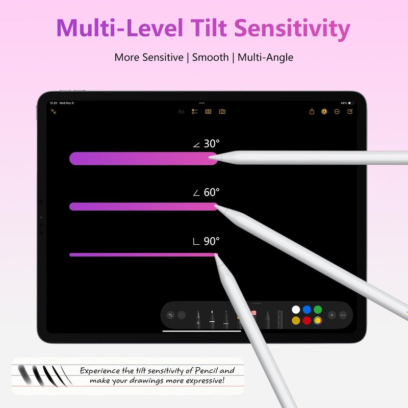BONZATA قلم رصاص لجهاز Apple A16 الجيل العاشر، مع تقنية رفض راحة اليد وحساسية الميل مع قلم الجيل الأول، قلم iPad لجهاز iPad 6/7/8/9/10/11، iPad Pro 12.9"/11"/13" M4، Air 5/4/3/11"-13" M2/M3، Mini 6/5 - Image 5